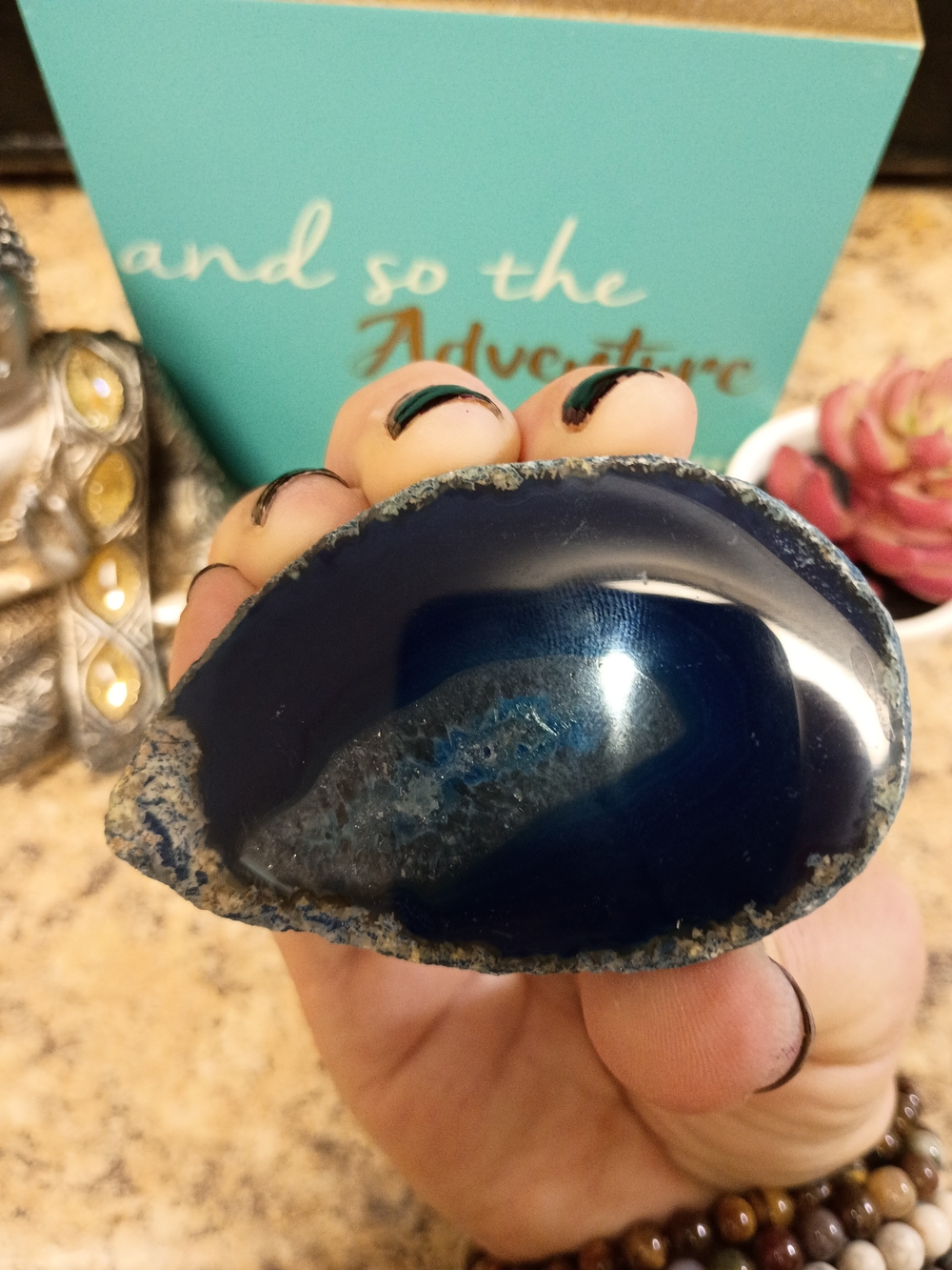 Blue Agate From Brazil Decorative Geode Slice - Home Accent - Picture 2 of 9